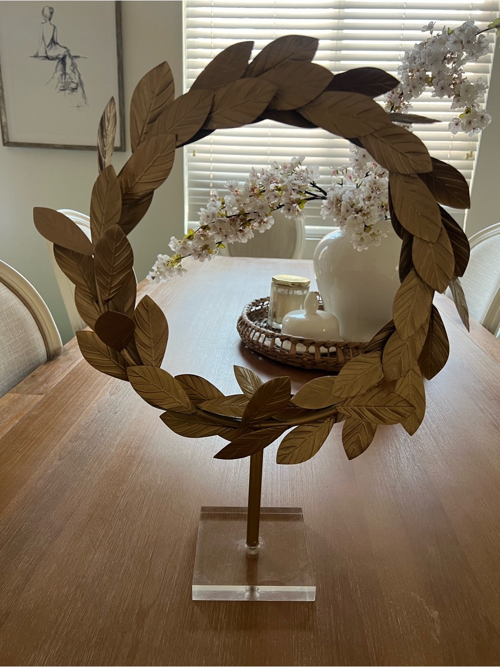 Decorative Gold Leaf Wreath Sculpture - Tabletop Accent